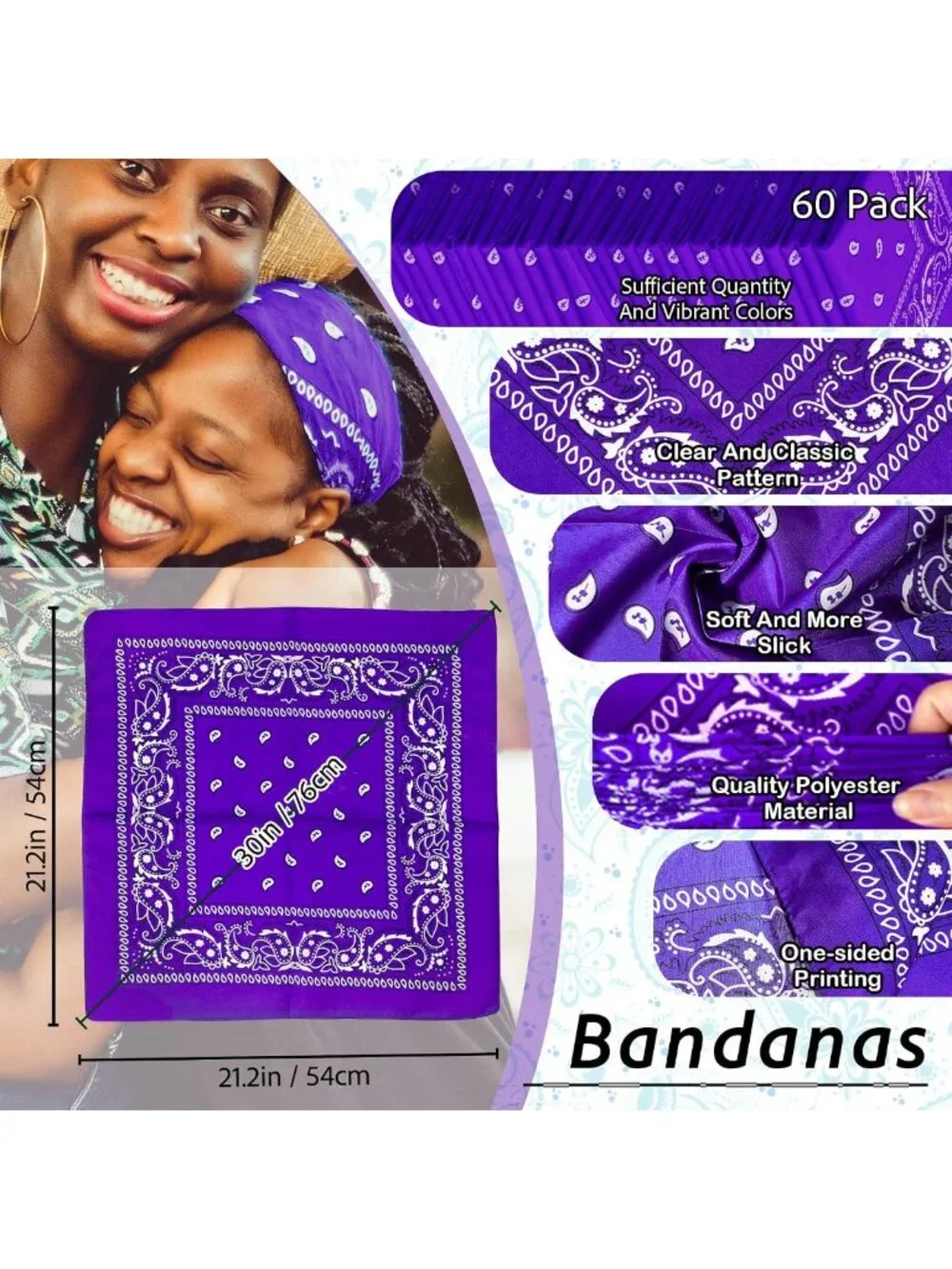 60 Pcs Unisex Paisley Bandanas - Cowboy Scarves, Handkerchiefs & Party Supplies